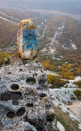 Rocks in Crimea. The rocks of the rocks of Crimea. The output of limestone sedimentの写真素材