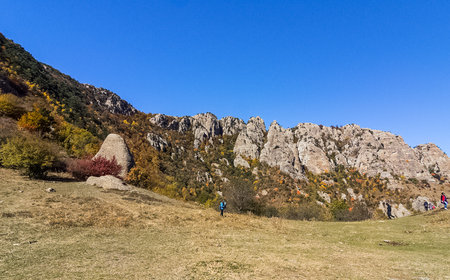 Rocks in Crimea. The rocks of the rocks of Crimea. The output of limestone sedimentの写真素材