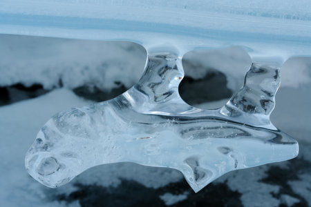 Pieces of frozen ice on the baikal. Broken ice.の写真素材