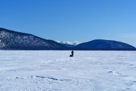 ski slope on the shore of Lake Baikal. Ski track.の写真素材