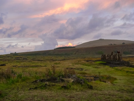 The nature of Easter Island, landscape, vegetation and coast.の写真素材