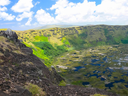 The nature of Easter Island, landscape, vegetation and coast.の写真素材