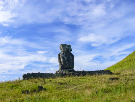 Statues of the gods of Easter Island. Ancient statues of ancient civilization on Easter Island.の写真素材