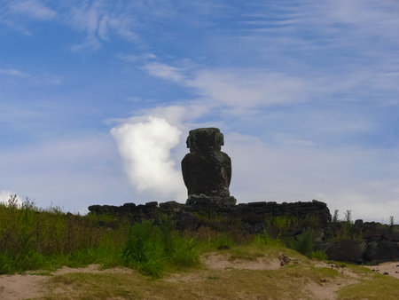Statues of the gods of Easter Island. Ancient statues of ancient civilization on Easter Island.の写真素材