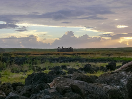 Statues of the gods of Easter Island. Ancient statues of ancient civilization on Easter Island.の写真素材