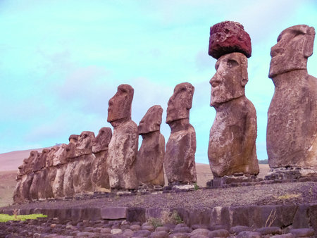 Statues of the gods of Easter Island. Ancient statues of ancient civilization on Easter Island.の写真素材