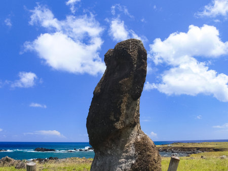 Statues of the gods of Easter Island. Ancient statues of ancient civilization on Easter Island.の写真素材
