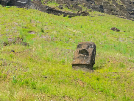 Statues of the gods of Easter Island. Ancient statues of ancient civilization on Easter Island.の写真素材