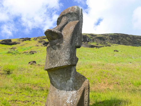 Statues of the gods of Easter Island. Ancient statues of ancient civilization on Easter Island.の写真素材