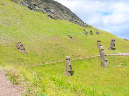 Statues of the gods of Easter Island. Ancient statues of ancient civilization on Easter Island.の写真素材