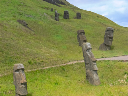 Statues of the gods of Easter Island. Ancient statues of ancient civilization on Easter Island.の写真素材