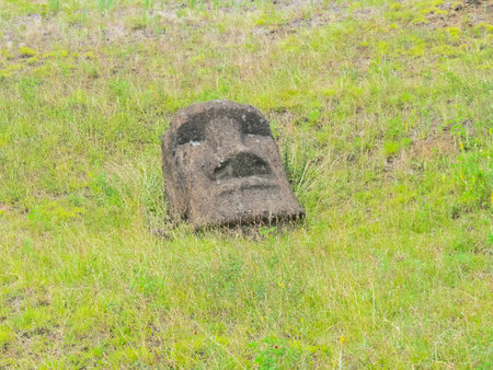 Statues of the gods of Easter Island. Ancient statues of ancient civilization on Easter Island.の写真素材