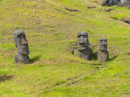 Statues of the gods of Easter Island. Ancient statues of ancient civilization on Easter Island.の写真素材