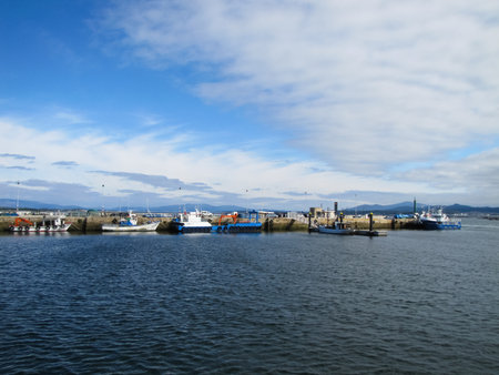 Sea port and piers of the city of Vigo in Spain. Resort town in Spain Vigo.の写真素材