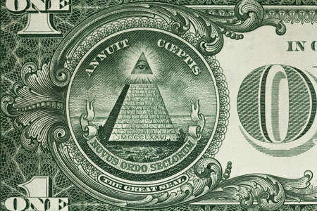 Close up of the seal on the back of a one dollar bill.の写真素材