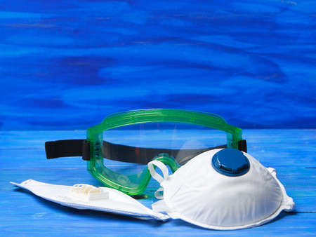 Basic material to protect yourself from the coronavirus mask, protective glassesの写真素材