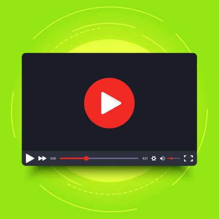 video player frame. Video player interface screen. Video player frame in cartoon design style. Isolated on green background. vector elementのイラスト素材