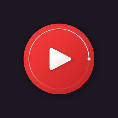 Video play button. Futuristic red color button isolated on black background. Vlog icon with line volume control. vector elementのイラスト素材