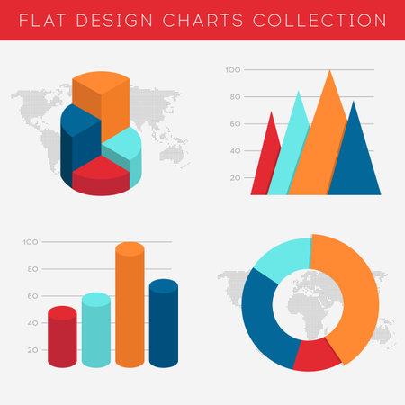 Charts, graphs vector flat design elements. 3d pie infographic elements for business financial statistics. vector illustrationのイラスト素材