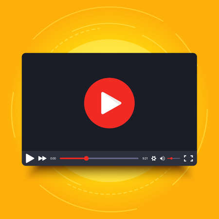 video player frame. Video player interface screen. Video player frame in cartoon design style. Isolated on yellow background. vector elementのイラスト素材