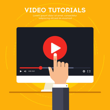Video tutorials icon concept. Study and learning background, distance education and knowledge growth. Video conference and webinar icon, internet and video services. vectorのイラスト素材
