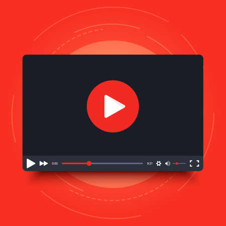 video player frame. Video player interface screen. Video player frame in cartoon design style. Isolated on red background. vector elementのイラスト素材