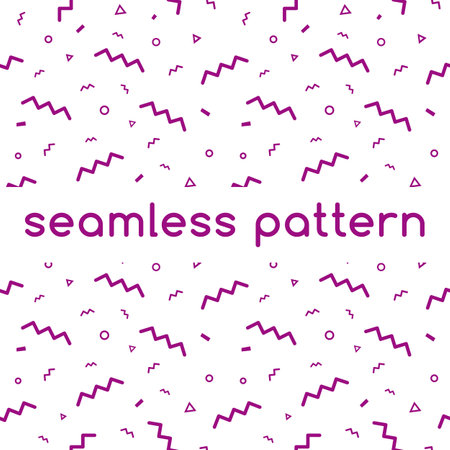 Confetti vector pattern. Geometric line vector background in purple color. Seamless minimal geometric shapes pattern. Can be used in printing, website background and fabric designのイラスト素材