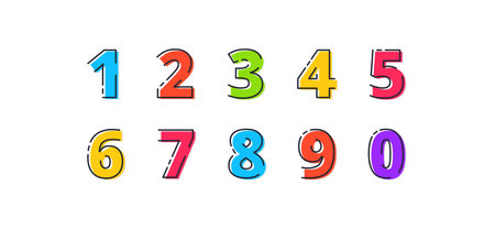 FLATLI. Flat line font. Latin alphabet numbers from 1 to 0. Signs in line flat style. Cute modern capital numbers. Vector trendy flat line figuresのイラスト素材