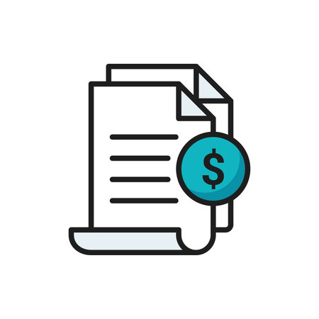Invoice icon. Bill paid symbol. Tax form outline icon. Paper document with money sign. Vector illustration in flat line styleのイラスト素材
