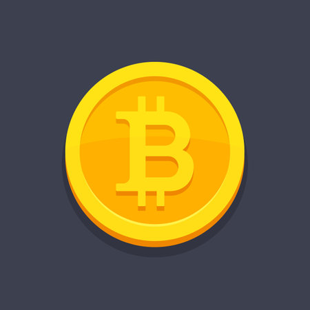 Bitcoin icon. Digital financial system coin. Virtual currency cartoon symbol design. Crypto currency vector illustration on dark backgroundのイラスト素材