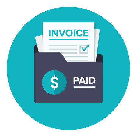 Invoice flat icon. Payment and bill invoice. Order symbol concept. Tax sign design. Paper invoice document in folder. Vector illustration in flat styleのイラスト素材