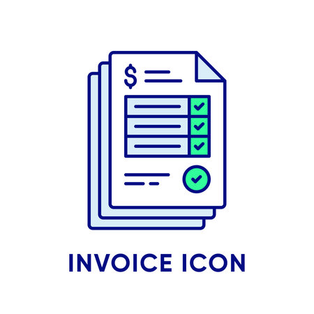 Invoice icon. Stack of paper documents with checked checkboxes. Payment and bill invoice. Order symbol concept. Tax sign design. Vector flat line style iconのイラスト素材