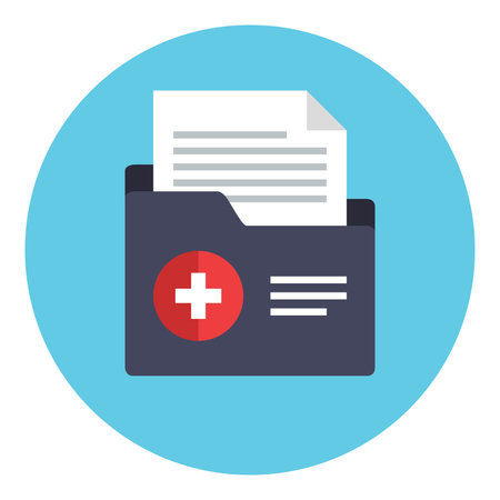 Medical folder with patient history file. Patient File icon. Medical report symbol. Analysis, Diagnosis or Prescription sign concept. Clinical record icon. Vector illustration in flat styleのイラスト素材