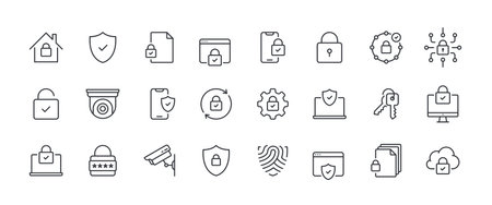 Safety Vector Line Icon Setのイラスト素材