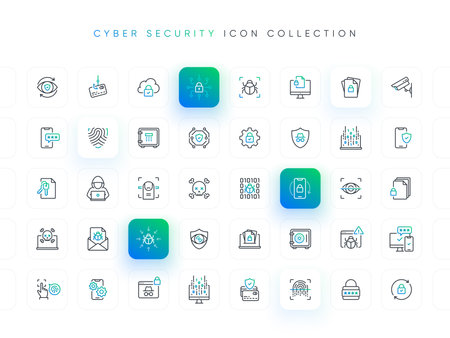 Cyber Security Icon Collection. Vector line iconsのイラスト素材