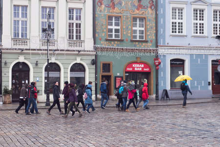 excursion. many people.POZNAN, POLAND - January 28, 2018 central square.のeditorial素材