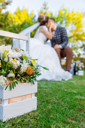 Beautiful flowers. the background is blurred. Newlyweds.の写真素材