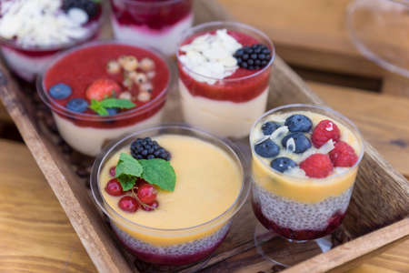 milk desert with strawberries and chocolade.の写真素材