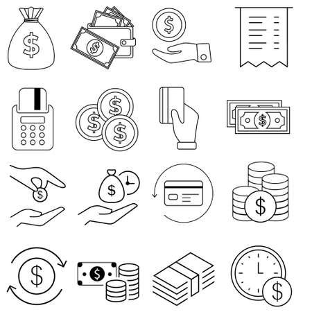 Money vector icons set. Finance illustration sign collection. Dollar and bank collection. cash logo.のイラスト素材