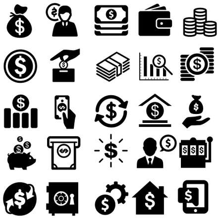 Money vector icons set. Finance illustration sign collection. Dollar and bank collection. cash logo.のイラスト素材