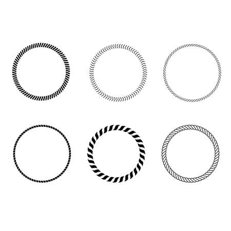 Round rope frames vector icon set. Cable circle shapes strength decorative vintage ropes illustration collection.のイラスト素材