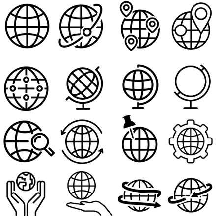 Set of world map vector line icons. Such as map illustration sign collection. Globe symbol.のイラスト素材