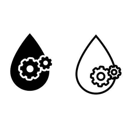 Lubricant vector icon set. Oil illustration sign collection. drop and gears symbol.のイラスト素材