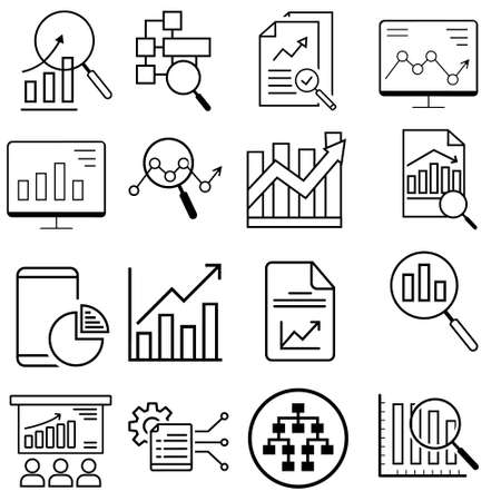 Data analysis line icons set. Modern linear graphic design concepts, simple outline elements collection. Vector line icons.のイラスト素材