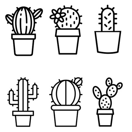 Wild cactus linear vector icons set. Cacti illustration sign collection.のイラスト素材