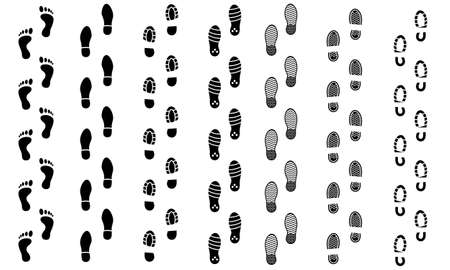 Human footprints icon vector set. Male and female tracks illustration sign collection. walk symbol.のイラスト素材