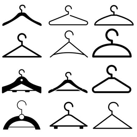 Wooden suit hanger vector icons set. Wooden icon. cloakroom illustration symbol collection.のイラスト素材