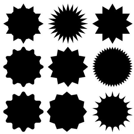 Sunburst icons vector set. Starburst badges icon. Price sticker illustration. Design elements for promo, adds and offers.のイラスト素材