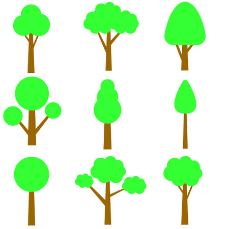 Tree icon set. Plants with leafs silhouettes. Forest and garden symbol. Vector illustration.のイラスト素材