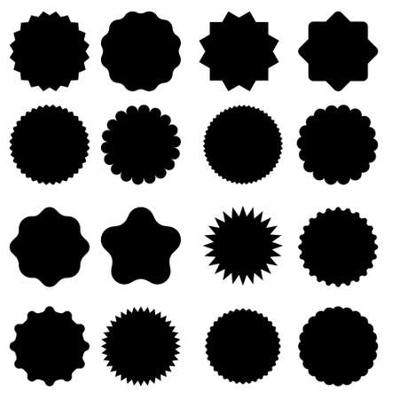 Sunburst icons vector set. Starburst badges icon. Price sticker illustration. Design elements for promo, adds and offers.のイラスト素材